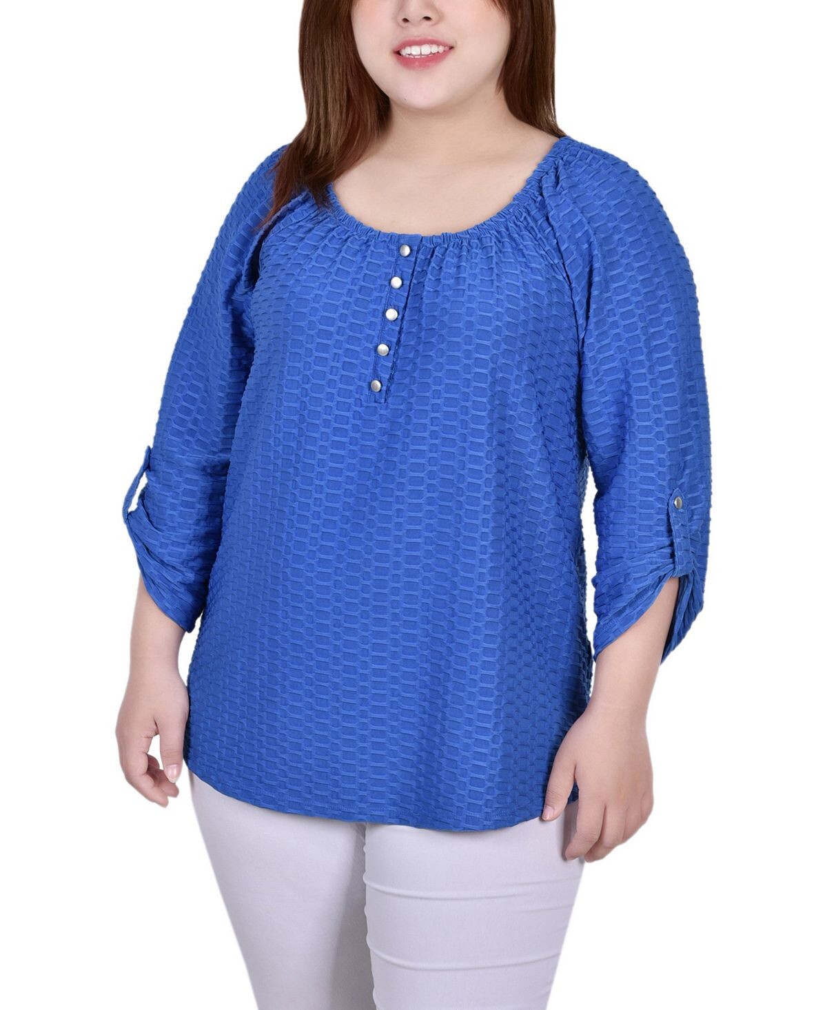 Плюс размер топ на пуговицах с рукавами 3/4 и сотовым заполнителем NY Collection, темно-синий
Плюс размер топ на пуговицах с рукавами 3/4 и сотовым заполнителем NY Collection, темно-синий
