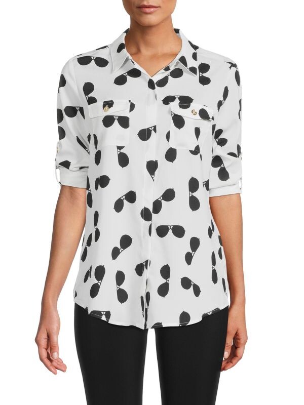 Рубашка Karl Lagerfeld Paris на пуговицах с принтом, белый/черный
Рубашка Karl Lagerfeld Paris на пуговицах с принтом, белый/черный