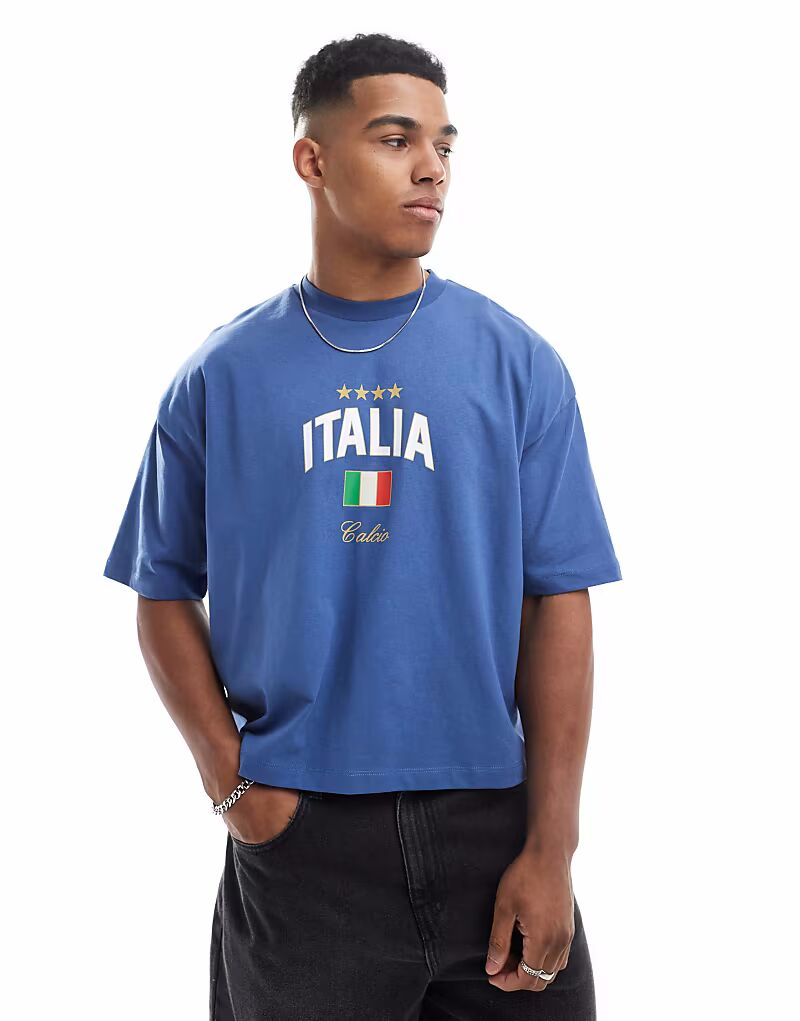 Футболка свободного кроя ASOS DESIGN синего цвета с принтом Италии 
Футболка свободного кроя ASOS DESIGN синего цвета с принтом Италии