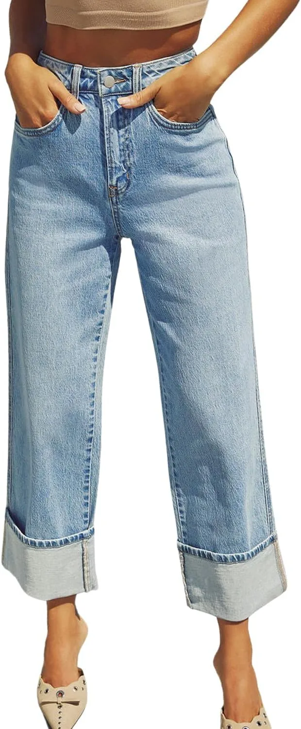 Женские джинсы Yoeasy с высокой талией, прямым кроем и манжетами
Женские джинсы Yoeasy с высокой талией, прямым кроем и манжетами