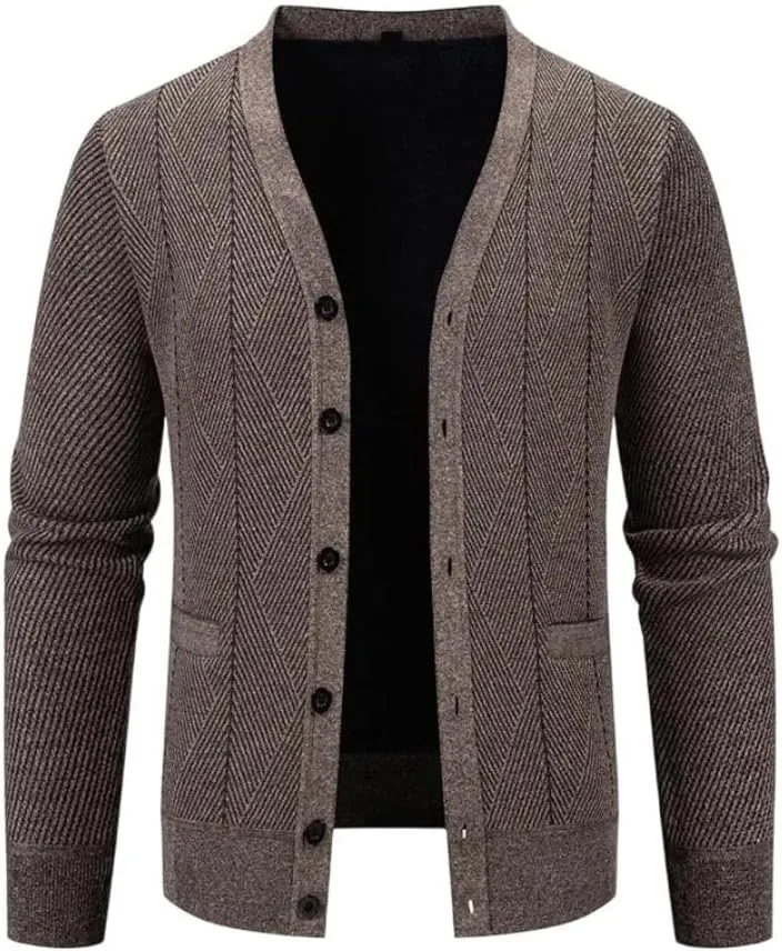 Мужской вязаный кардиган V-образным вырезом однотонный однобортный
Мужской вязаный кардиган V-образным вырезом однотонный однобортный