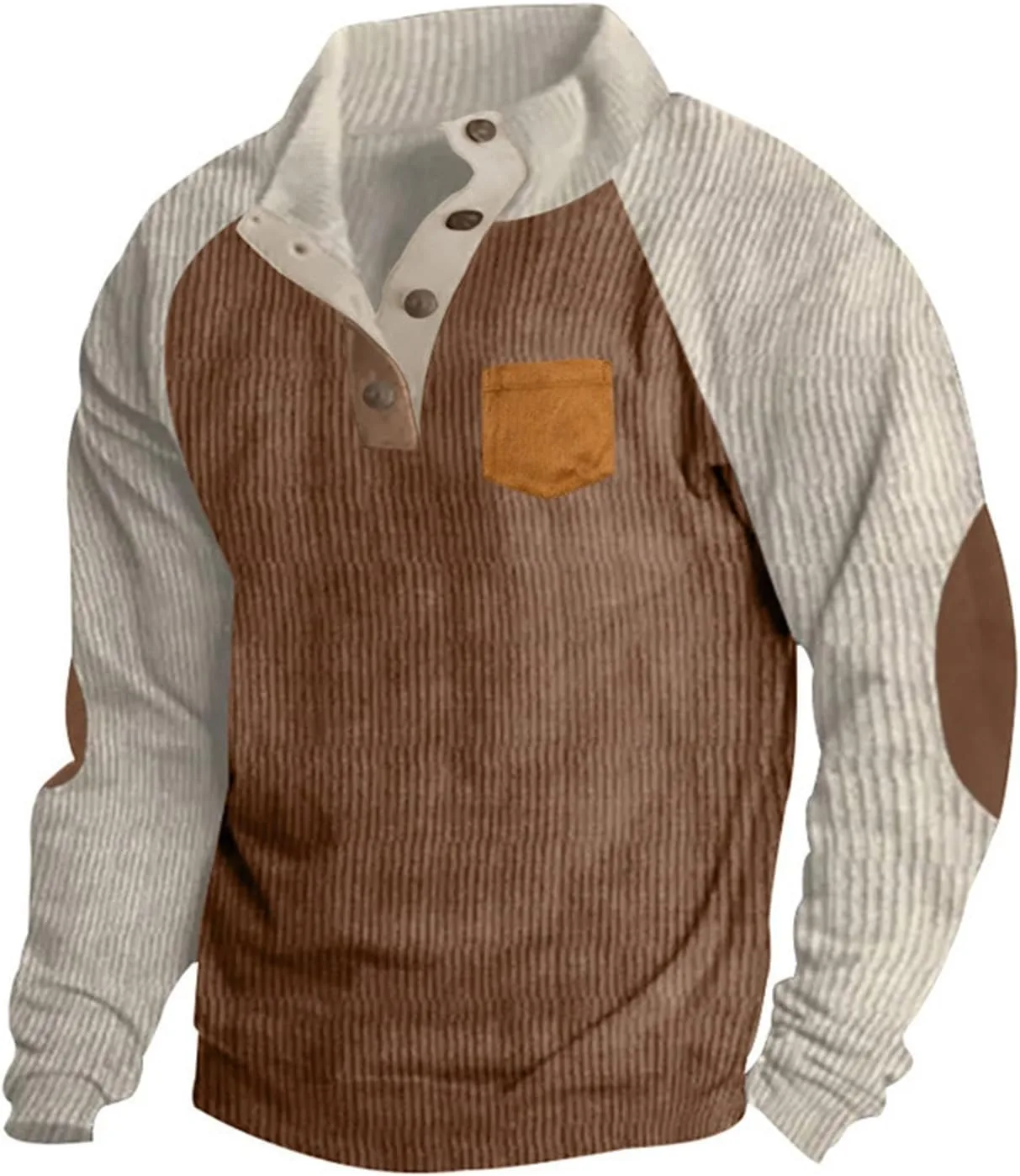 Мужская вельветовая толстовка на пуговицах с воротником стойкой
Мужская вельветовая толстовка на пуговицах с воротником стойкой