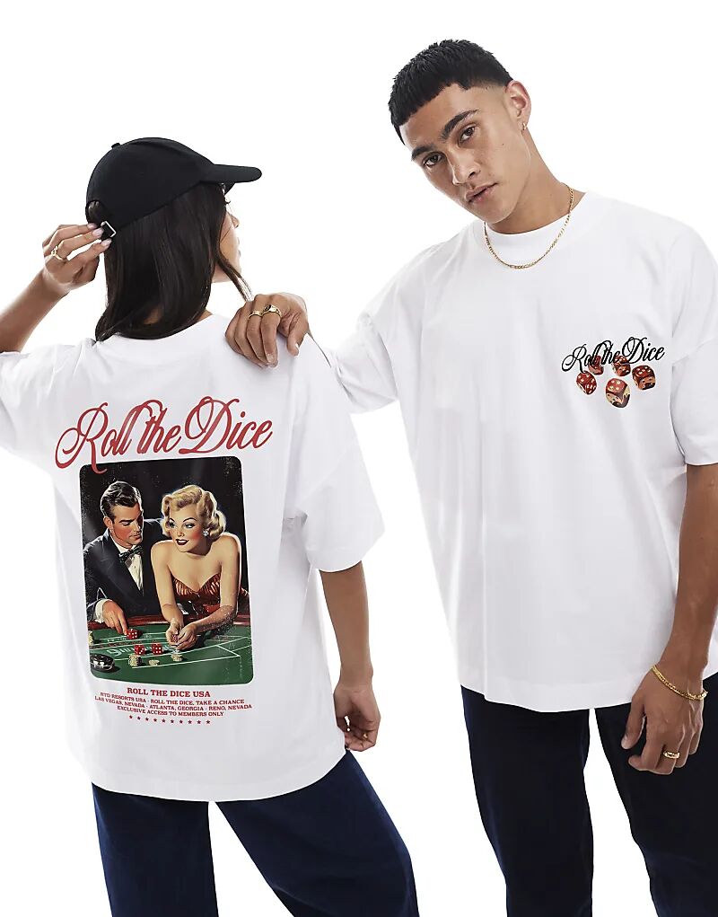 Футболка оверсайз с принтом Roll the dice usa спереди и сзади белого цвета PRNT
Футболка оверсайз с принтом Roll the dice usa спереди и сзади белого цвета PRNT