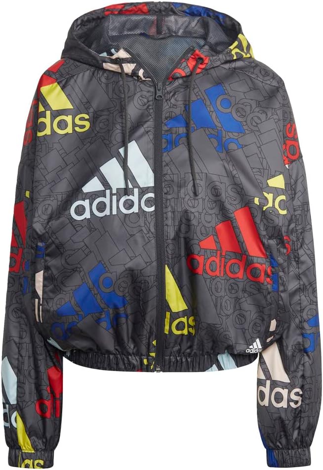 adidas Женская ветровка с разноцветным логотипом Essentials, Carbon/Multicolor/White 
adidas Женская ветровка с разноцветным логотипом Essentials, Carbon/Multicolor/White