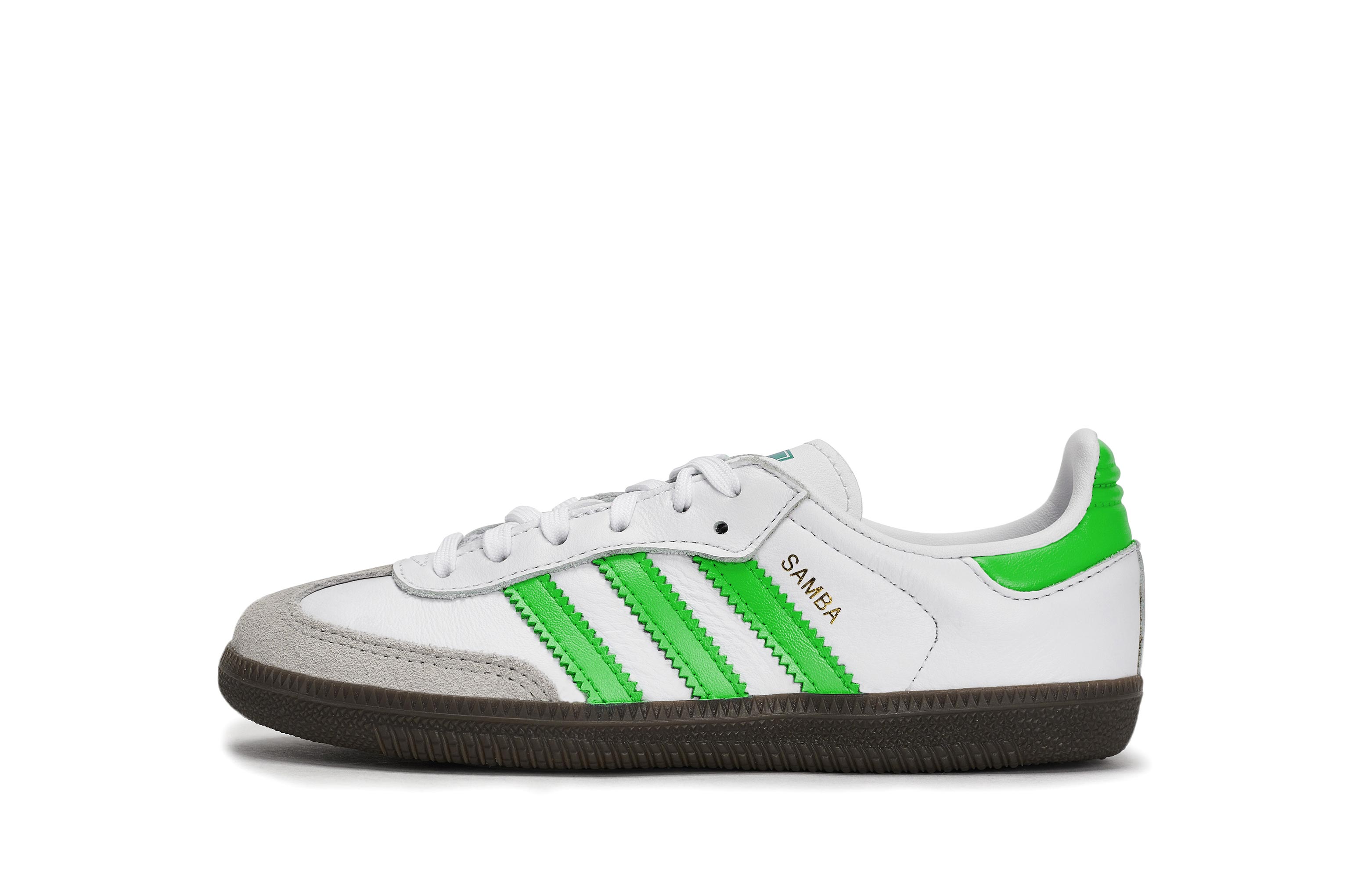 Детские скейтерские кроссовки Samba для дошкольников Adidas Originals, белый/зеленый 
Детские скейтерские кроссовки Samba для дошкольников Adidas Originals, белый/зеленый