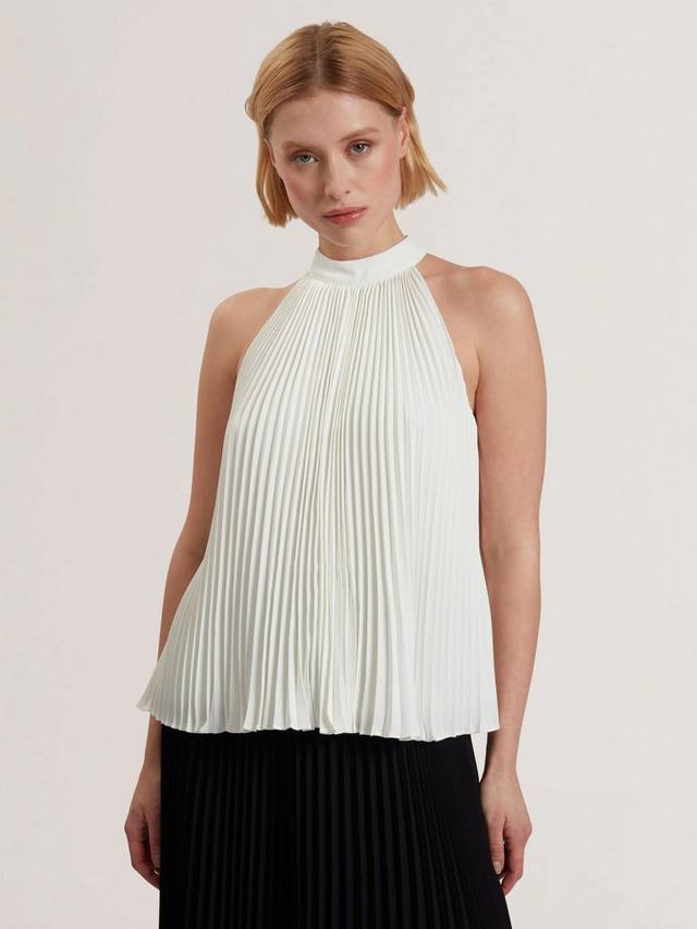 Плиссированный топ без рукавов с холтерным вырезом Ted Baker, белый
Плиссированный топ без рукавов с холтерным вырезом Ted Baker, белый