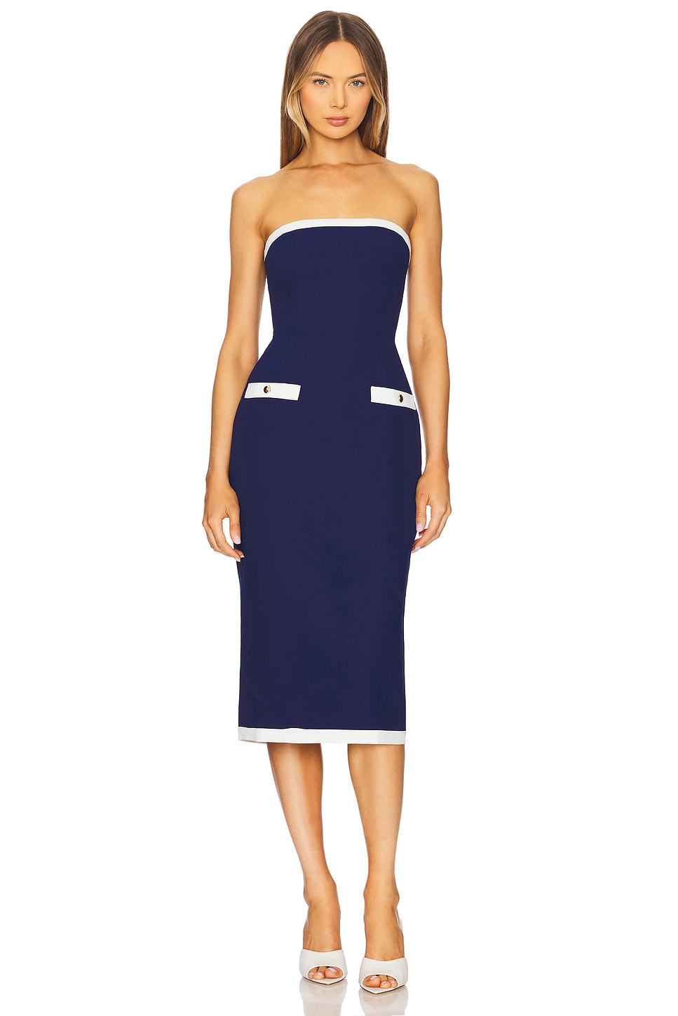 Безбретельное миди-платье "мартини" от Amanda Uprichard, navy & ivory
Безбретельное миди-платье "мартини" от Amanda Uprichard, navy & ivory