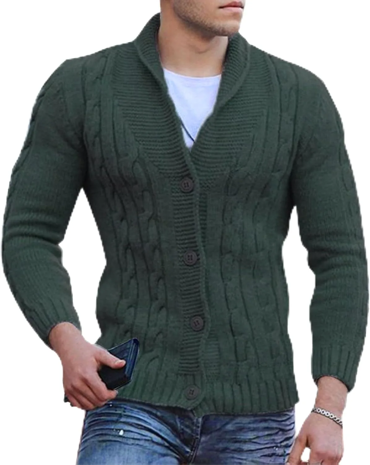 Кардиган мужской с воротником шаль и ажурной вязкой QOAAIE
Кардиган мужской с воротником шаль и ажурной вязкой QOAAIE