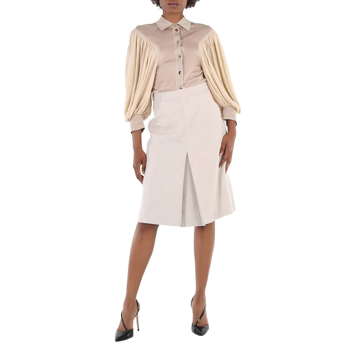 Юбка A-силуэта из хлопкового полотна с коробчатыми складками Burberry, Soft Fawn Melange
Юбка A-силуэта из хлопкового полотна с коробчатыми складками Burberry, Soft Fawn Melange