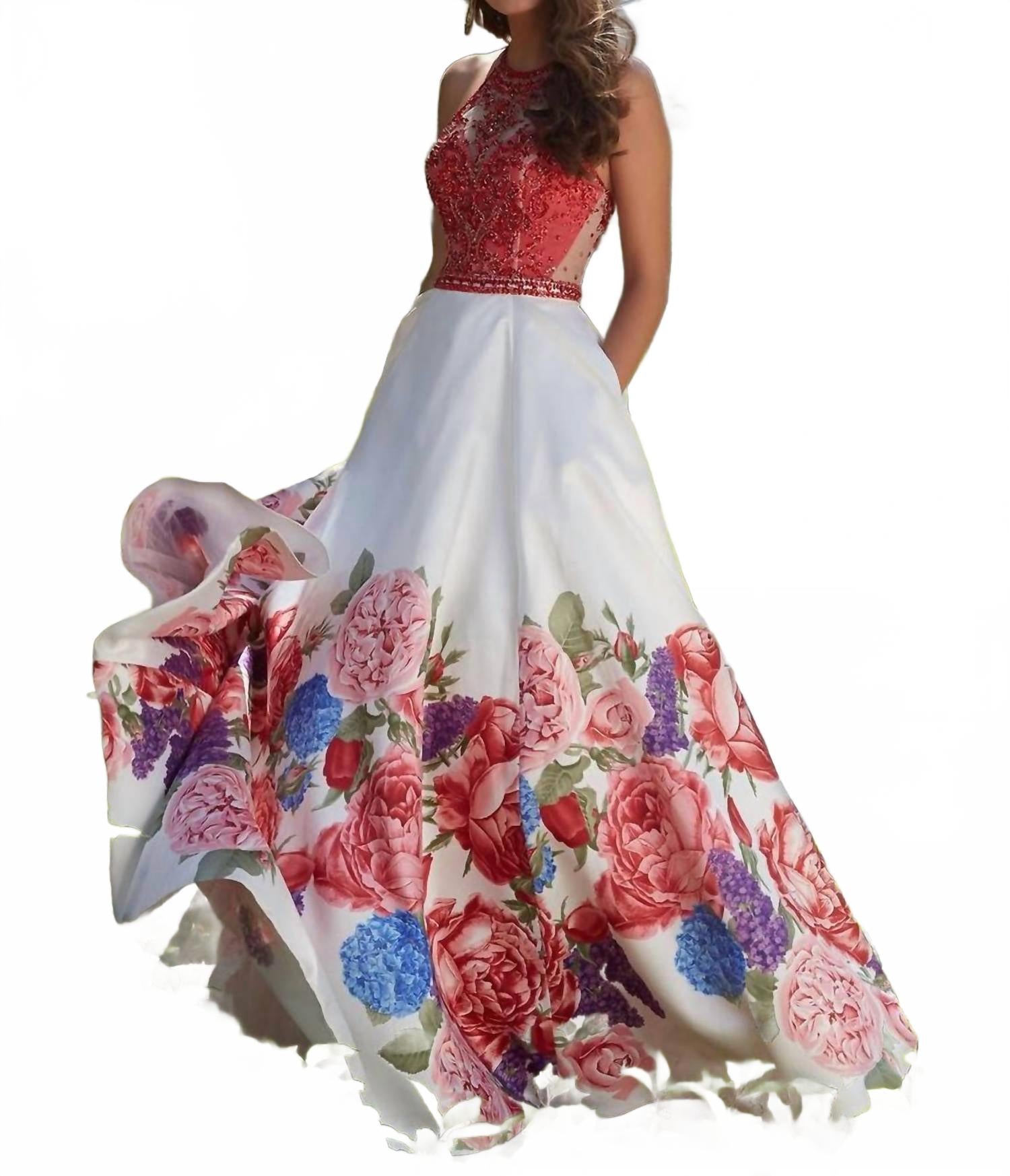 Белое сатиновое бальное платье с цветочным принтом и бисерным корсажем Paparazzi by Mori Lee
Белое сатиновое бальное платье с цветочным принтом и бисерным корсажем Paparazzi by Mori Lee