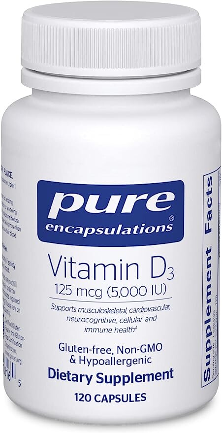 Pure Encapsulations Витамин D3 125 мкг (5000 МЕ) 120 капсул
Pure Encapsulations Витамин D3 125 мкг (5000 МЕ) 120 капсул