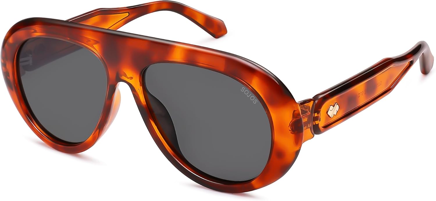SOJOS Модные солнцезащитные очки-авиаторы увеличенного размера с поляризацией, для женщин и мужчин, в стиле ретро-винтаж 70-х, с защитой от УФ-излучения, модель SJ2390, Orange Tortoise/Grey
SOJOS Модные солнцезащитные очки-авиаторы увеличенного размера с поляризацией, для женщин и мужчин, в стиле ретро-винтаж 70-х, с защитой от УФ-излучения, модель SJ2390, Orange Tortoise/Grey