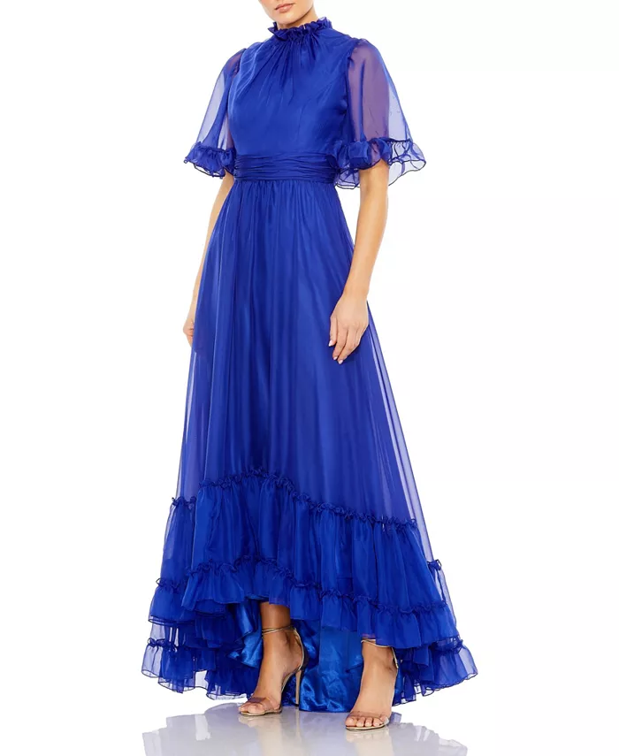 Женское платье с рюшами, высоким воротником, рукавами-крылышками и асимметричным подолом Mac Duggal, синий
Женское платье с рюшами, высоким воротником, рукавами-крылышками и асимметричным подолом Mac Duggal, синий