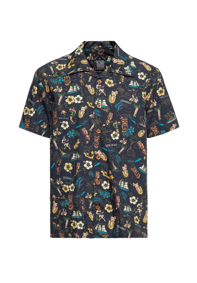 Гавайская рубашка с гавайским принтом по всей поверхности King Kerosin, черный 
Гавайская рубашка с гавайским принтом по всей поверхности King Kerosin, черный