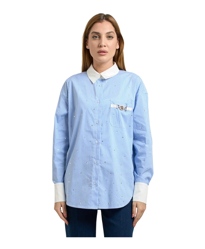 Рубашка в голубую полоску со стразами Fracomina, синий
Рубашка в голубую полоску со стразами Fracomina, синий