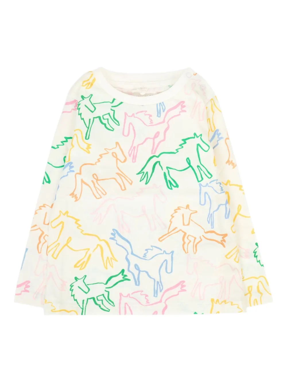 Футболка с длинными рукавами и принтом лошади Stella McCartney Kids, белый 
Футболка с длинными рукавами и принтом лошади Stella McCartney Kids, белый