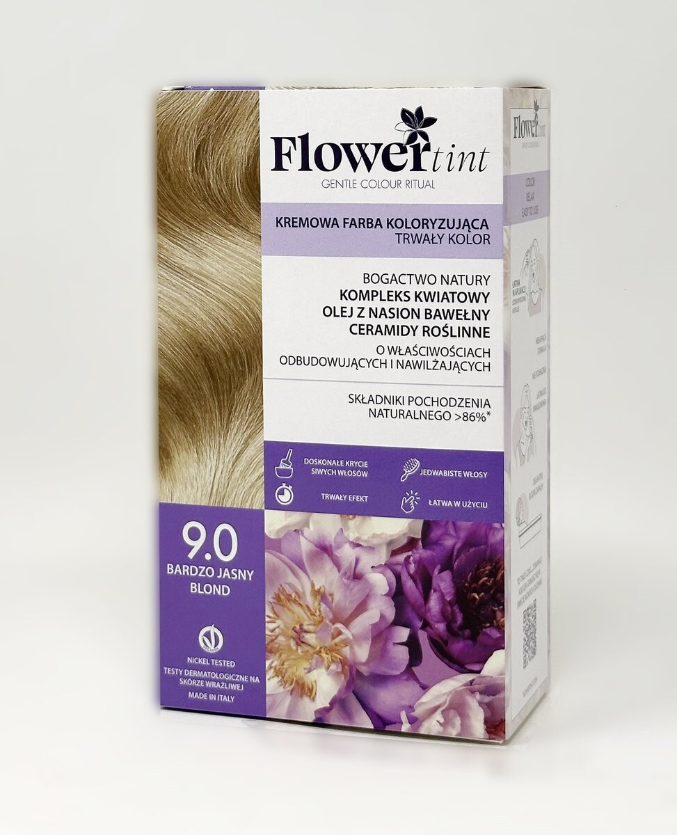 Flowertint, Стойкая краска для волос, серия Natural, 9.0 Очень Светлый Блондин
Flowertint, Стойкая краска для волос, серия Natural, 9.0 Очень Светлый Блондин