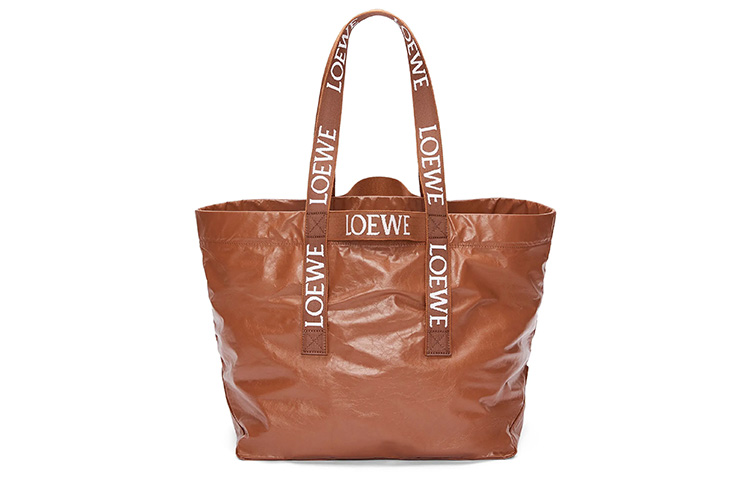 Складная сумка-шоппер из бумажной телячьей кожи тани Loewe 
Складная сумка-шоппер из бумажной телячьей кожи тани Loewe