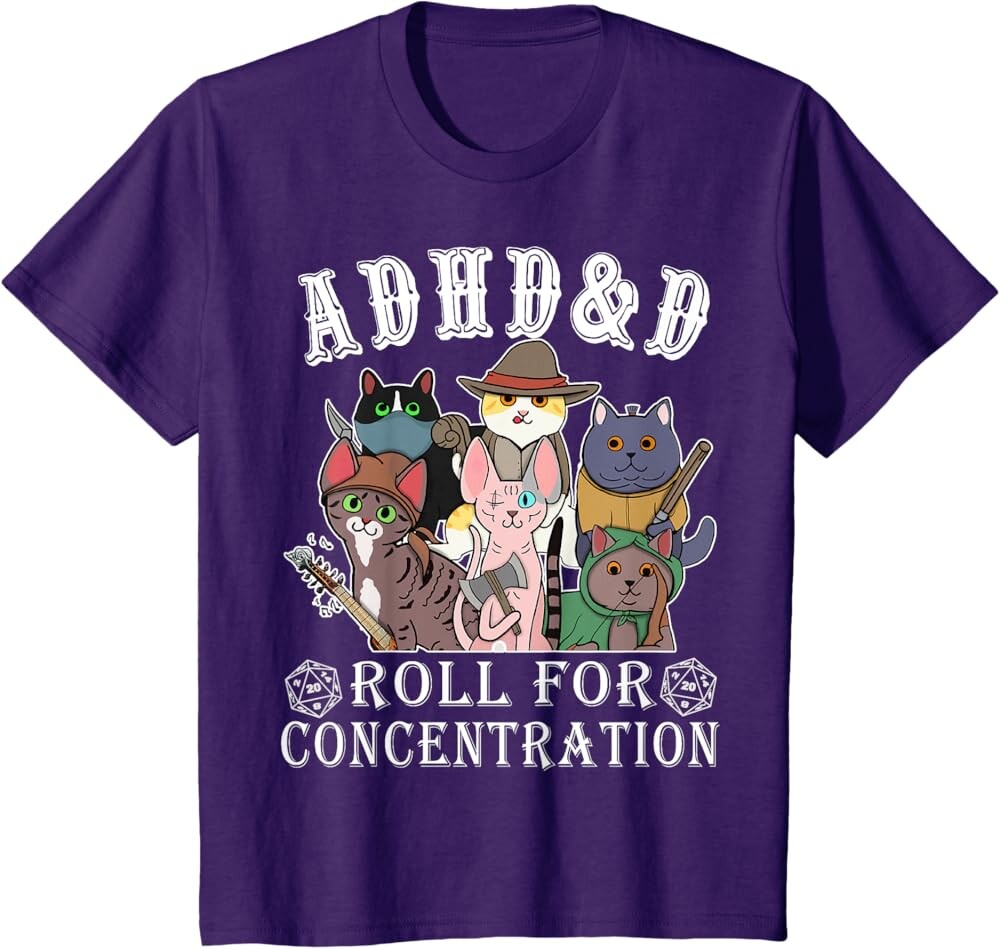 Детская футболка Funny Tees Gamer RPG Apparel Cats RPG Gamer Roll For Concentration D20 Dice Nerdy, фиолетовый
Детская футболка Funny Tees Gamer RPG Apparel Cats RPG Gamer Roll For Concentration D20 Dice Nerdy, фиолетовый