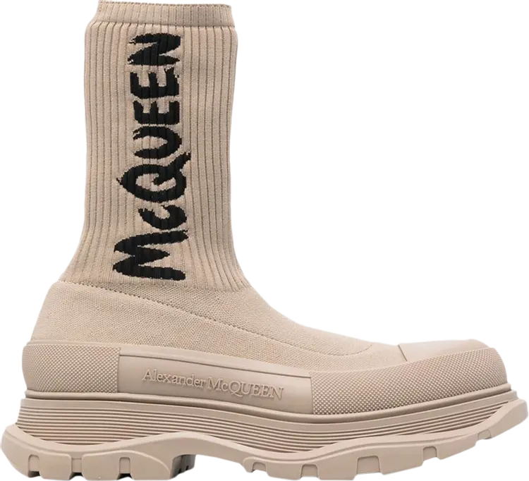 Кроссовки Alexander McQueen Knit Tread Slick Boot Beige Graffiti, коричневый 
Кроссовки Alexander McQueen Knit Tread Slick Boot Beige Graffiti, коричневый