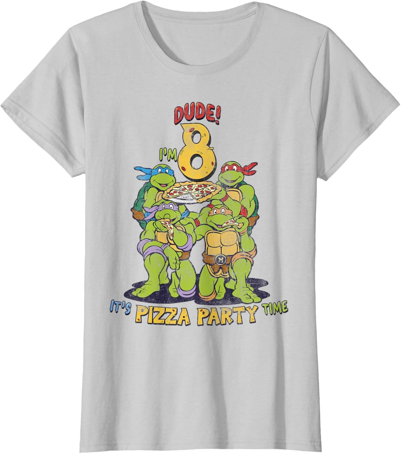 Женская футболка Teenage Mutant Ninja Turtles I'm 8 Dude Pizza Birthday Party, серебристо-серый
Женская футболка Teenage Mutant Ninja Turtles I'm 8 Dude Pizza Birthday Party, серебристо-серый