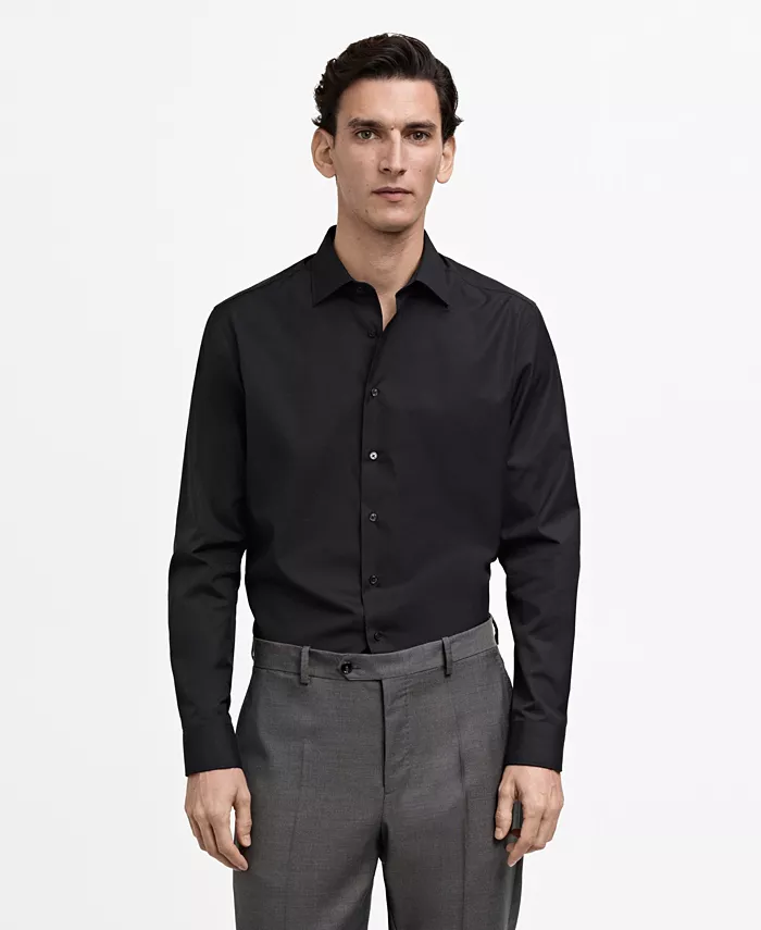 Мужская облегающая рубашка из хлопкового поплина Mango, черный
Мужская облегающая рубашка из хлопкового поплина Mango, черный