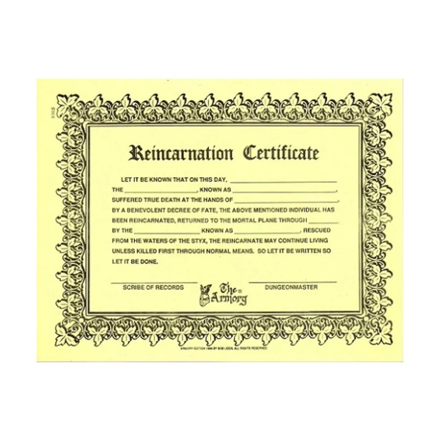Сертификат реинкарнации, Fantasy Supplements (The Armory)
Сертификат реинкарнации, Fantasy Supplements (The Armory)