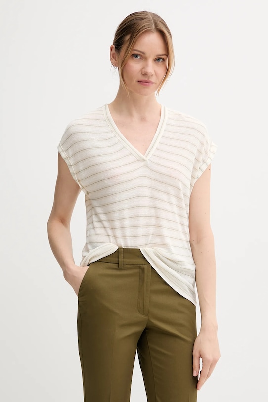 Футболка с добавлением льна United Colors Of Benetton, бежевый 
Футболка с добавлением льна United Colors Of Benetton, бежевый