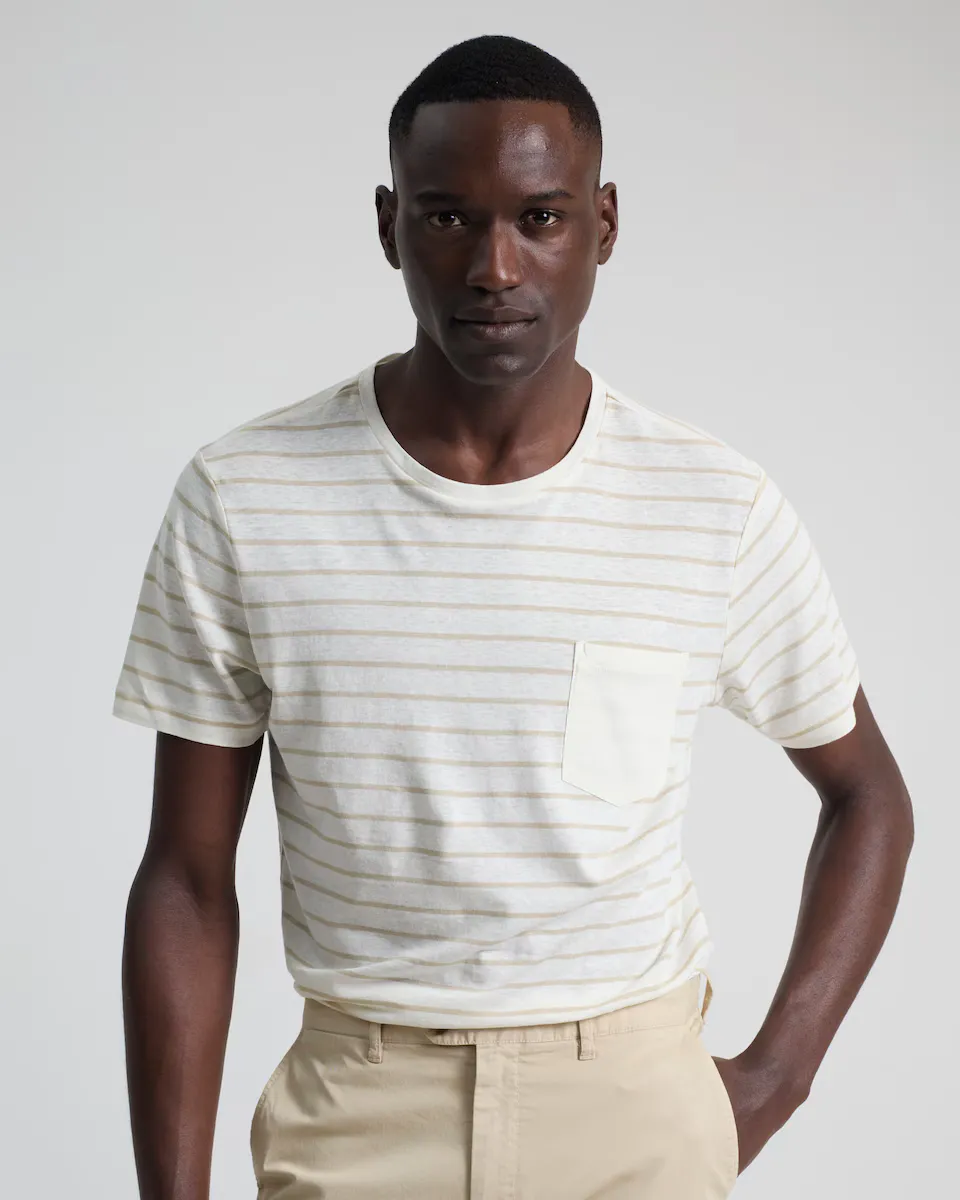 Мужская светло-коричневая полосатая футболка PuroEgo, светло-коричневый 
Мужская светло-коричневая полосатая футболка PuroEgo, светло-коричневый