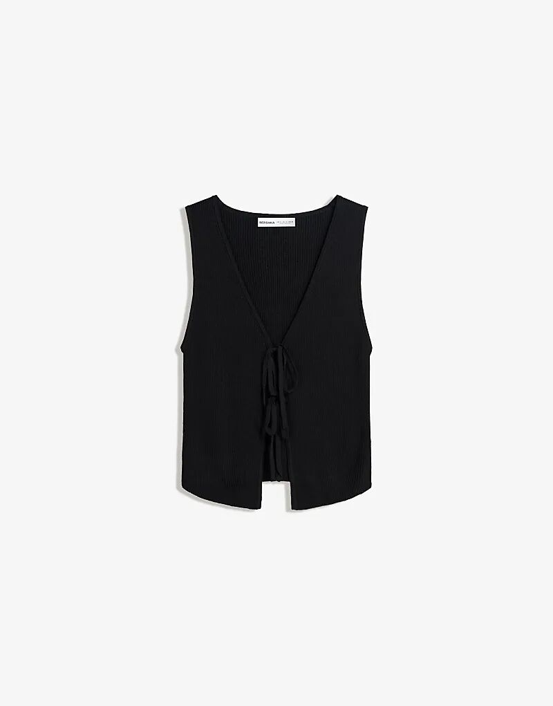 Жилет Bershka Ribbed с завязкой, черный 
Жилет Bershka Ribbed с завязкой, черный