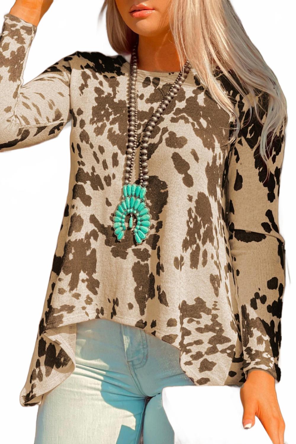 Женский топ в стиле вестерн с абрикосовым принтом коровы, бежевый Shewin
Женский топ в стиле вестерн с абрикосовым принтом коровы, бежевый Shewin