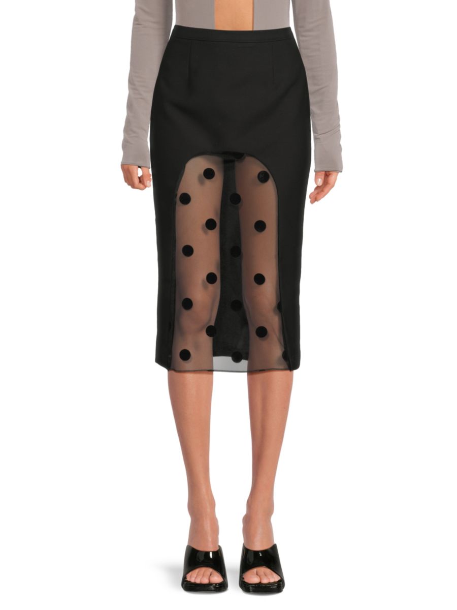 Юбка-карандаш из шерсти с прозрачными вставками в горошек LaQuan Smith, черный
Юбка-карандаш из шерсти с прозрачными вставками в горошек LaQuan Smith, черный