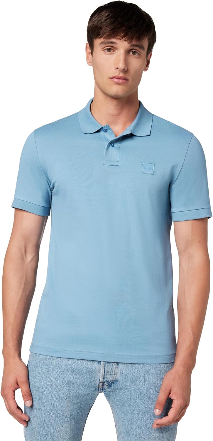 BOSS Мужская поло с квадратным логотипом, приталенная, пике, Niagara Mist
BOSS Мужская поло с квадратным логотипом, приталенная, пике, Niagara Mist