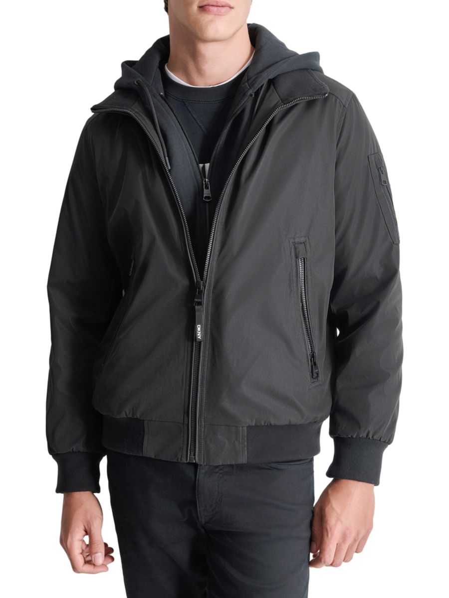 Куртка-бомбер из рибстоп-скрепленной ткани DKNY, черный 
Куртка-бомбер из рибстоп-скрепленной ткани DKNY, черный