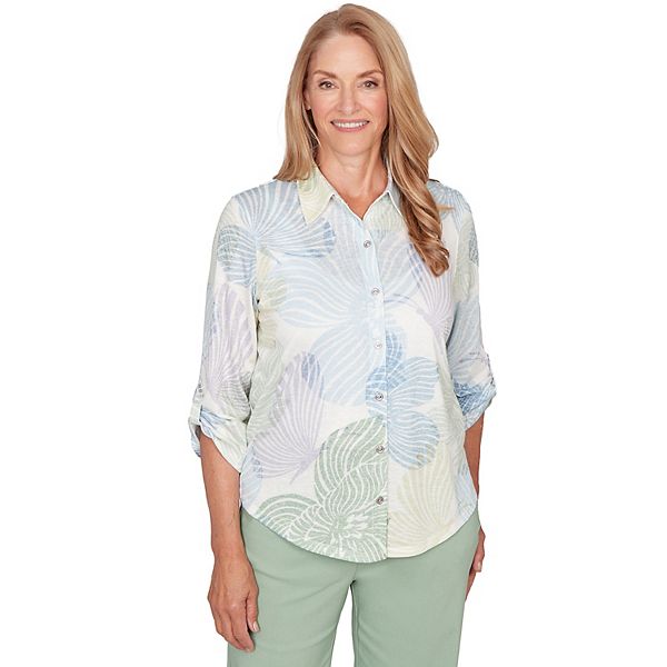 Женская рубашка на пуговицах с пастельным цветочным принтом Alfred Dunner
Женская рубашка на пуговицах с пастельным цветочным принтом Alfred Dunner