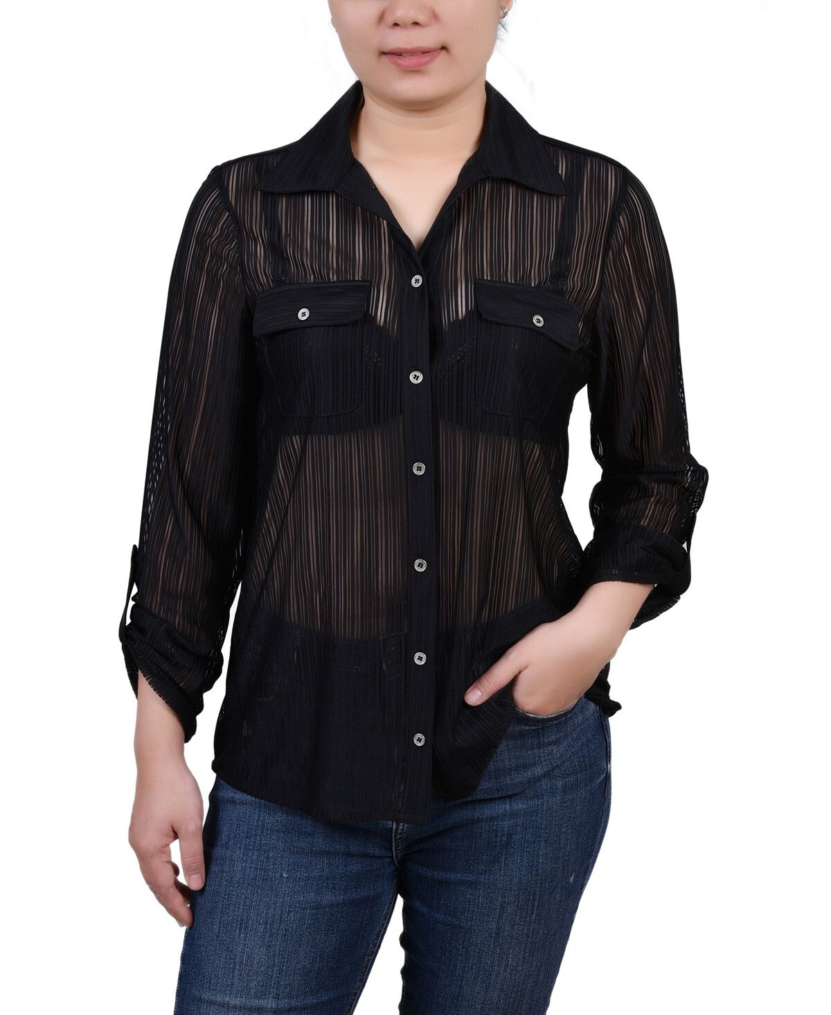 Трикотажный топ petite с длинными рукавами и выгоревшим язычком NY Collection, черный
Трикотажный топ petite с длинными рукавами и выгоревшим язычком NY Collection, черный