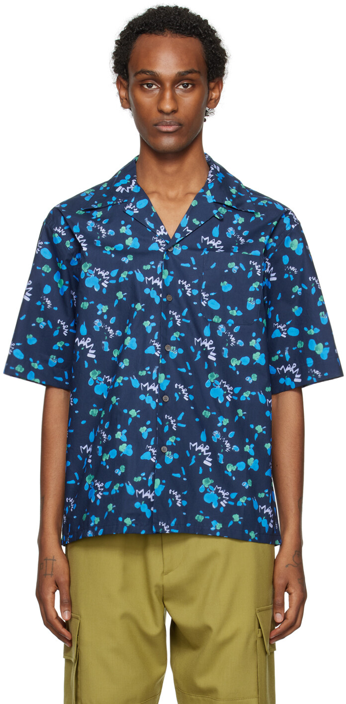 Темно-синяя рубашка с графическим рисунком Marni
Темно-синяя рубашка с графическим рисунком Marni