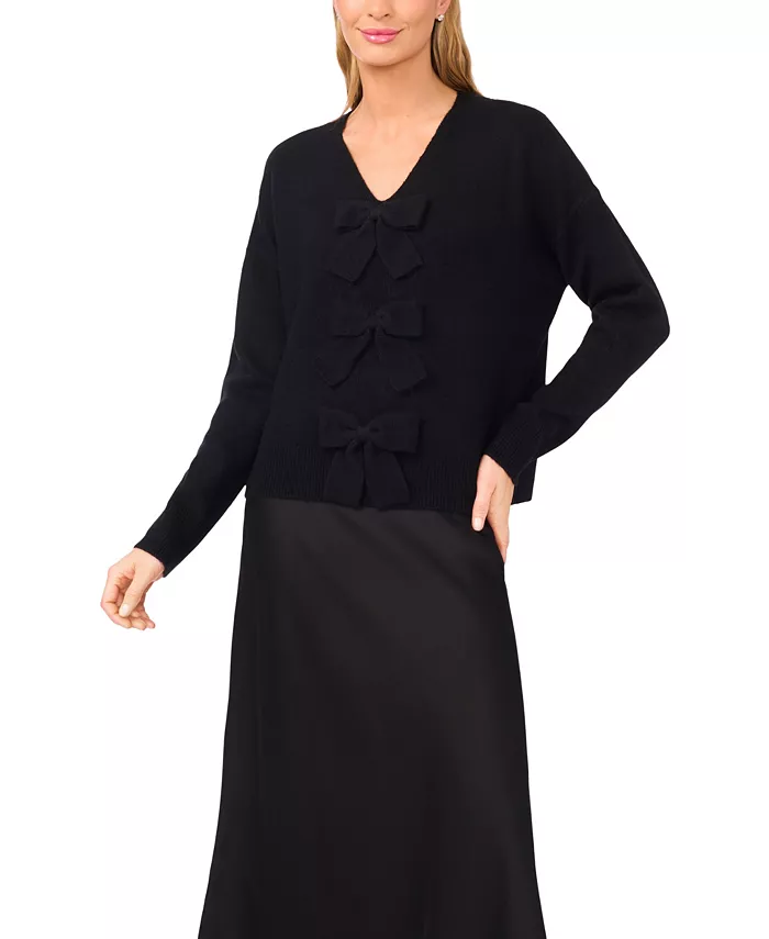 Женский свитер с V-образным вырезом и бантом CeCe, черный
Женский свитер с V-образным вырезом и бантом CeCe, черный