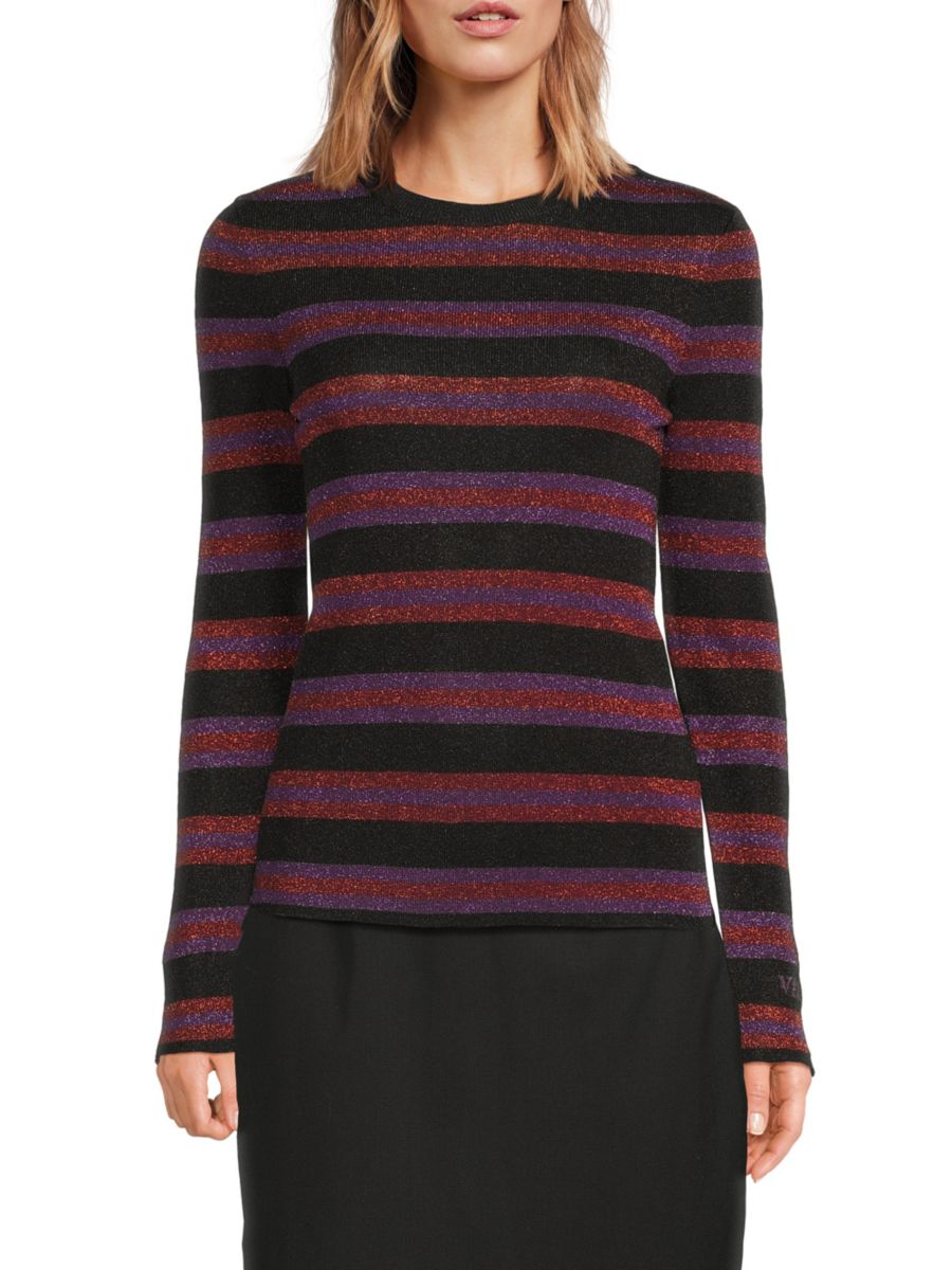 Ребристый полосатый свитер Valentino, черный мульти
Ребристый полосатый свитер Valentino, черный мульти
