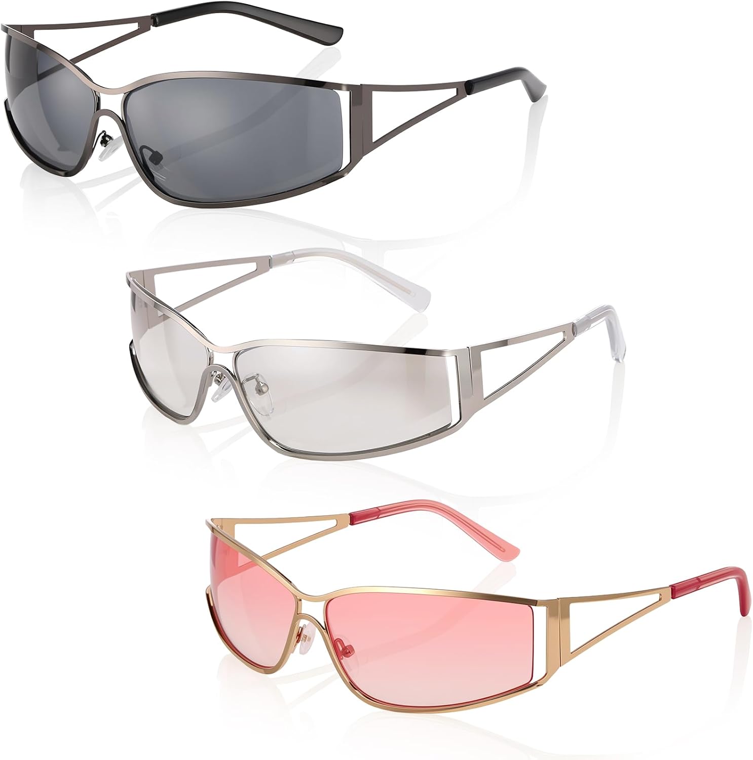 3 пары солнцезащитных очков Y2k для женщин и мужчин, модные металлические очки Y2k, прямоугольные очки в стиле 2000-х, стильные клубные очки GGSTDDUP, Black, Pink, Silver
3 пары солнцезащитных очков Y2k для женщин и мужчин, модные металлические очки Y2k, прямоугольные очки в стиле 2000-х, стильные клубные очки GGSTDDUP, Black, Pink, Silver