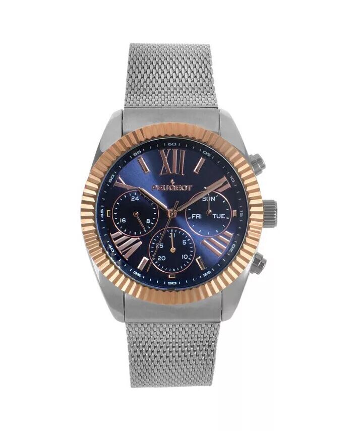 Мужские серебряные многофункциональные часы-браслет со стальной сеткой диаметром 42 мм Peugeot, серебро
Мужские серебряные многофункциональные часы-браслет со стальной сеткой диаметром 42 мм Peugeot, серебро