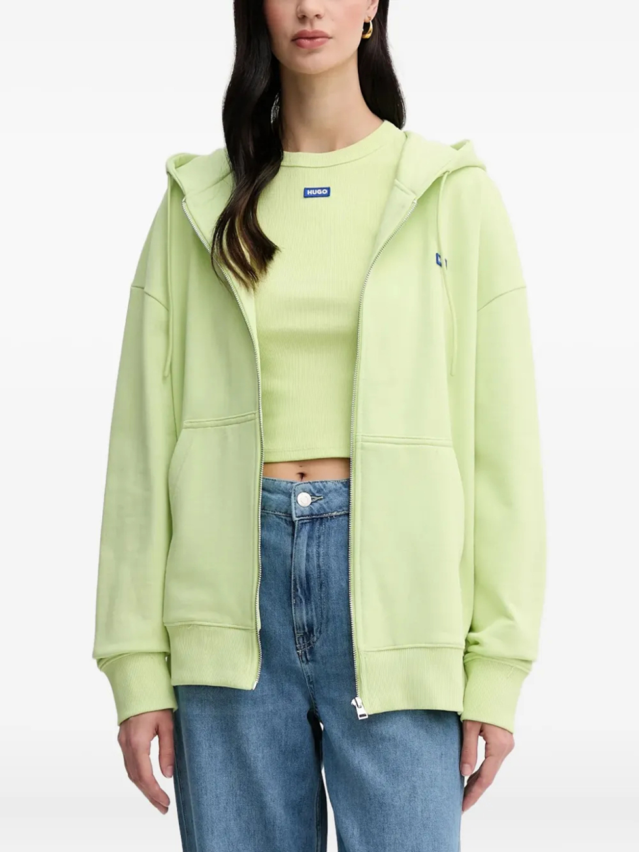 Толстовка с капюшоном HUGO из хлопка на молнии, зеленый
Толстовка с капюшоном HUGO из хлопка на молнии, зеленый