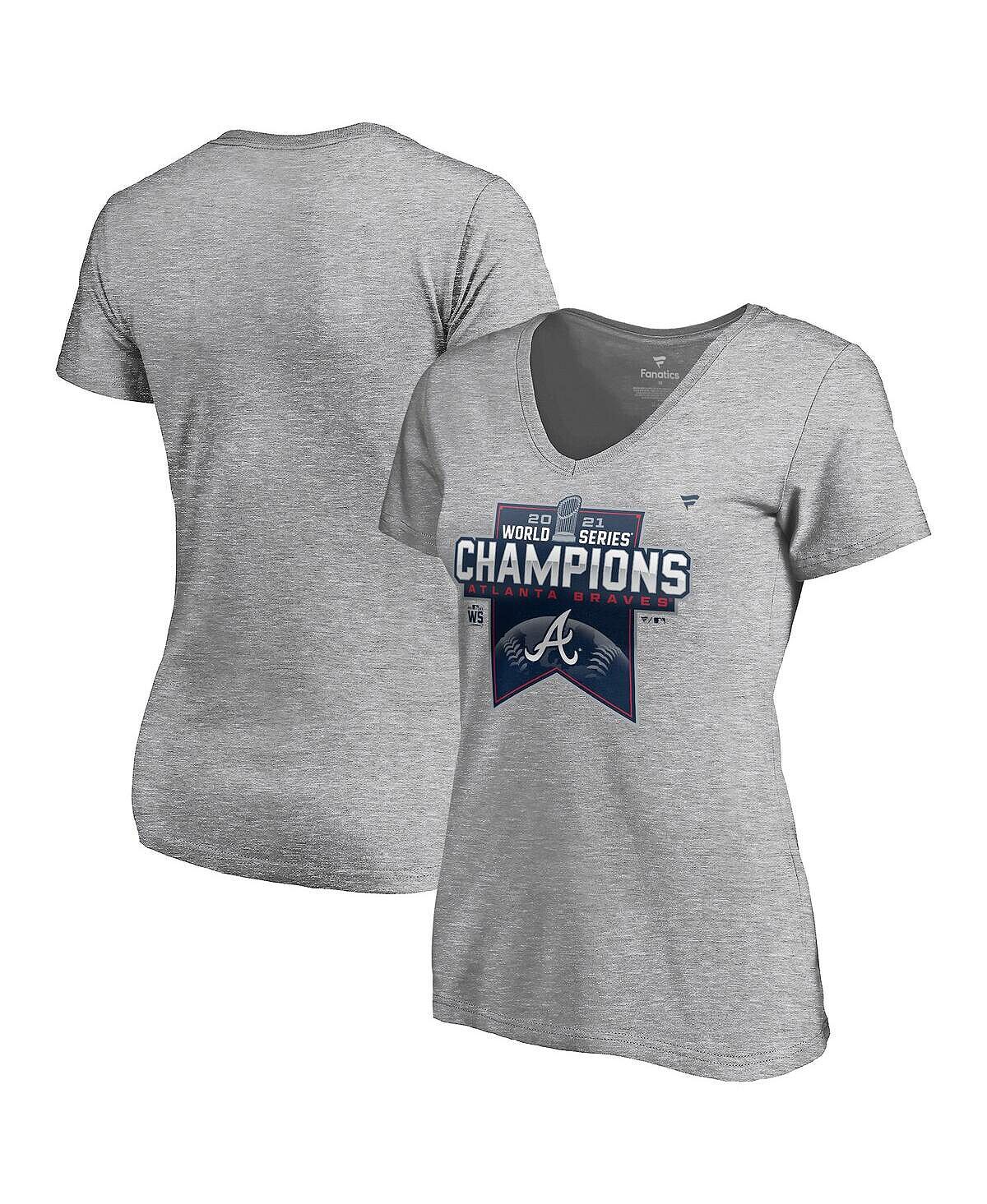 Женская футболка Heather Grey Atlanta Braves 2021 World Series Champions Раздевалка большого размера с v-образным вырезом Fanatics
Женская футболка Heather Grey Atlanta Braves 2021 World Series Champions Раздевалка большого размера с v-образным вырезом Fanatics