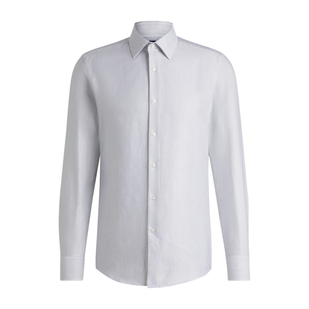 Рубашка облегающего кроя из полосатого хлопкового твила BOSS, черный
Рубашка облегающего кроя из полосатого хлопкового твила BOSS, черный