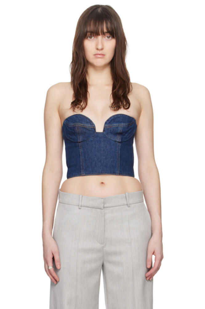 Джинсовая майка цвета индиго с потертостями Magda Butrym
Джинсовая майка цвета индиго с потертостями Magda Butrym