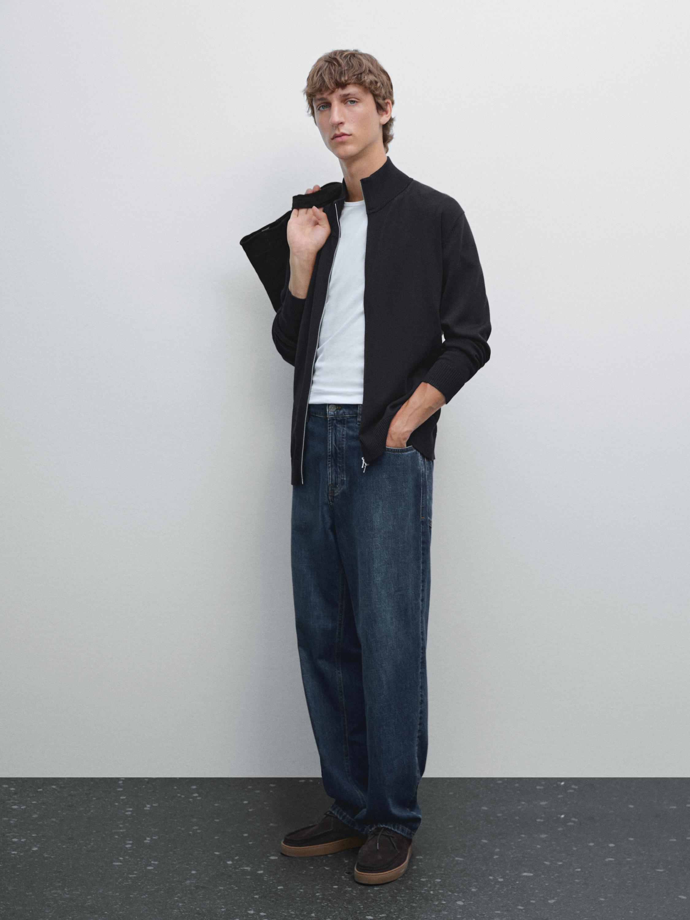 Кардиган на молнии из 100% хлопка Massimo Dutti, темно-синий 
Кардиган на молнии из 100% хлопка Massimo Dutti, темно-синий