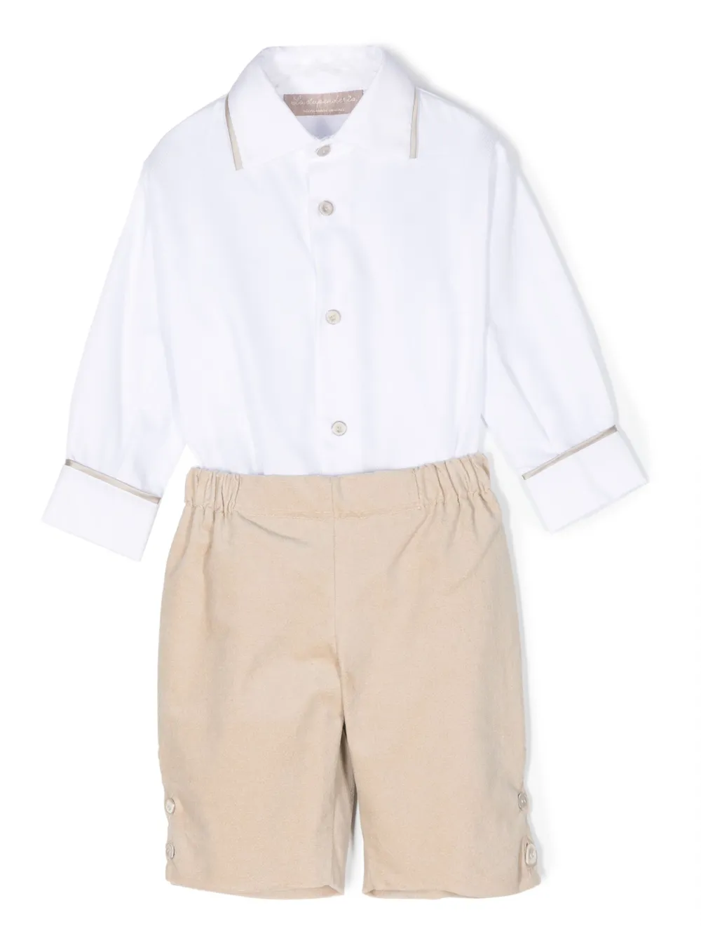 Комплект из хлопковой рубашки и брюк La Stupenderia, нейтральный
Комплект из хлопковой рубашки и брюк La Stupenderia, нейтральный