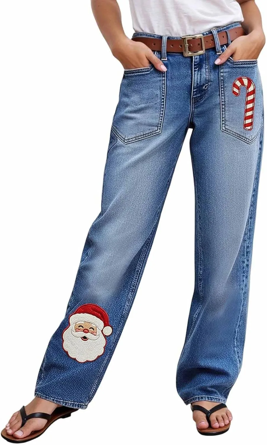 Женские джинсы с широкими штанинами Christmas, вышивка Santa Candy Cane, высокая посадка HBDHEJL
Женские джинсы с широкими штанинами Christmas, вышивка Santa Candy Cane, высокая посадка HBDHEJL