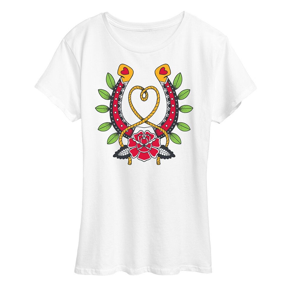 Женская футболка с рисунком подковы в стиле готический вестерн, белый
Женская футболка с рисунком подковы в стиле готический вестерн, белый