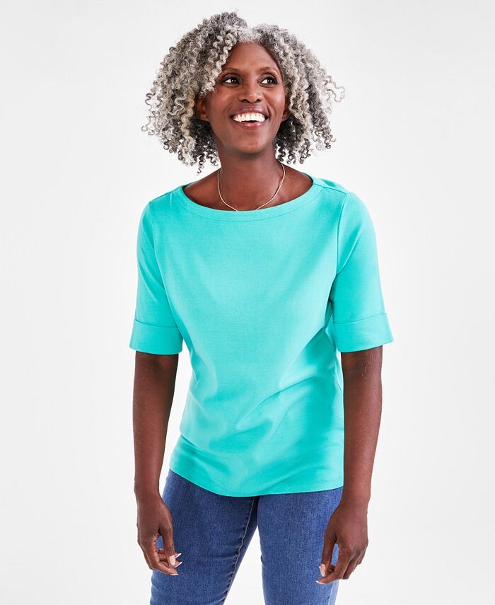 Женский хлопковый топ с вырезом лодочкой и рукавами до локтя Style & Co, зеленый
Женский хлопковый топ с вырезом лодочкой и рукавами до локтя Style & Co, зеленый